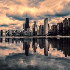 Chicago Skyline Sunset, Chicago Wall Art, Chicago Cityscape, Chicago Print, Urban Wall Art, Chicago Sunset, Travel Photo, Large Wall Art
