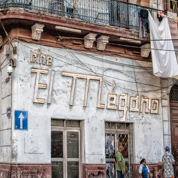 Retro Neon Sign, Cuba Photography, Havana Photo, Cine El Megano Sign, Vintage Neon Sign, Travel Photography, Urban Wall Art