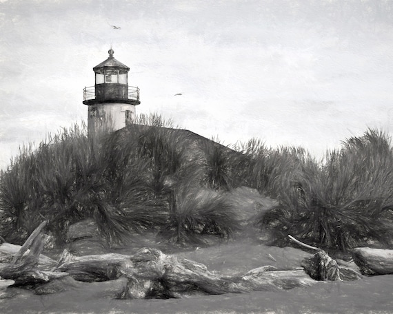 Lighthouse Photo, Charcoal Art, Coastal Wall Art, Nautical Decor, Oregon Coast, Seashore Wall Decor, Beach House Wall Art, Bandon Lighthouse