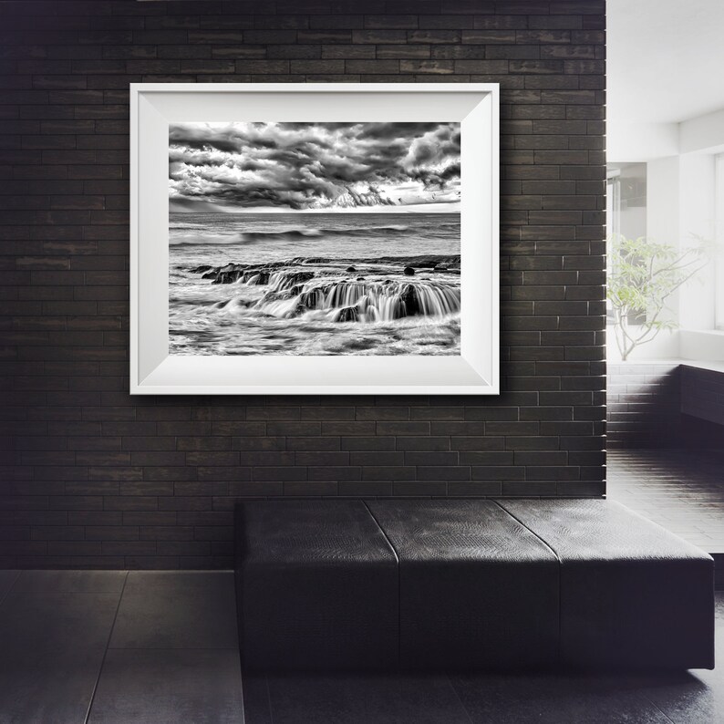 Black and White Coastal Wall Art, Beach Cottage Wall Art, Ocean Beach
