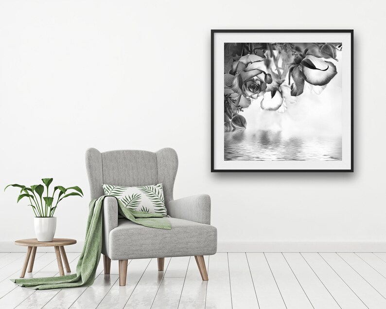 Black and White Roses, Rose Wall Art, Flower Wall Decor, Floral Wall