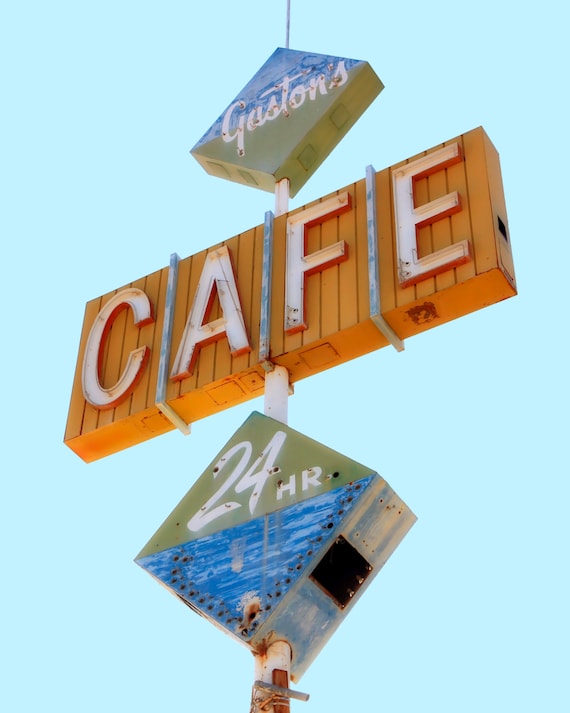 Retro Kitchen Decor, Mid Century Modern Decor, Vintage Neon Sign, Vintage Cafe Sign, Neon Art Retro Home Decor Fine Art Photography Wall Art