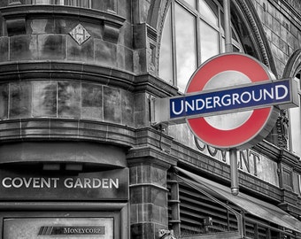 London Print, London Art Print, London Underground, Travel Photography, Photography Print, Black and White and Red, Wall Art Home Decor