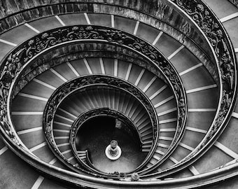 Geometric Wall Art, Spiral Staircase, Neutral Wall Art, Neutral Print, Fibonacci Spiral, Architectural Print, Vatican Stairs, Winding Stairs