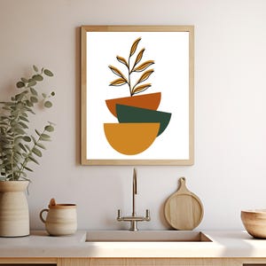 Abstract Plant Art, Mid Century Modern Art, Boho Wall decor, Floral Pottery Wall Art, Flower Art- Instant Digital Download