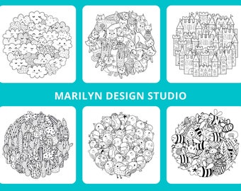 A Bundle of Coloring Pages - Doodles - Mandala