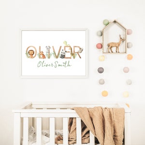 Custom Name Print - Safari Name Wall Art - Printable Safari Jungle Baby Name Sign - Nursery Name Wall Art - Digital Download