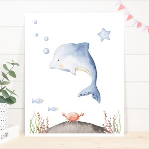 Delfin unter dem Meer Wand Kunst-Maritime Kinderzimmer Dekor-Ozean Kinderzimmer Print-Sea Life Wandkunst-Kinderzimmer Drucke - Instant Download MDS01