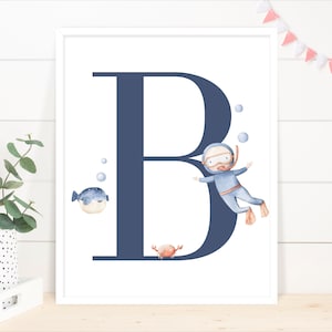 Under The Sea Wall Art Boy Monogram B- Nursery Decor - Ocean Nursery Print - Sea Life Wall Art - Nursery Print - Instant Download - MDS01