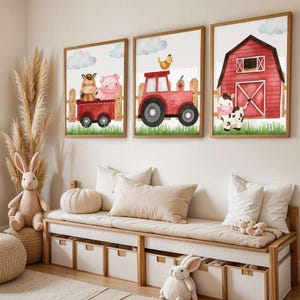 Set 3 Farm Nursery Wall Art - Farm Nursery Prints - Farm Nursery Decor Prints Animals Farm, Wall Art - Pig Wall Art - Digital Download