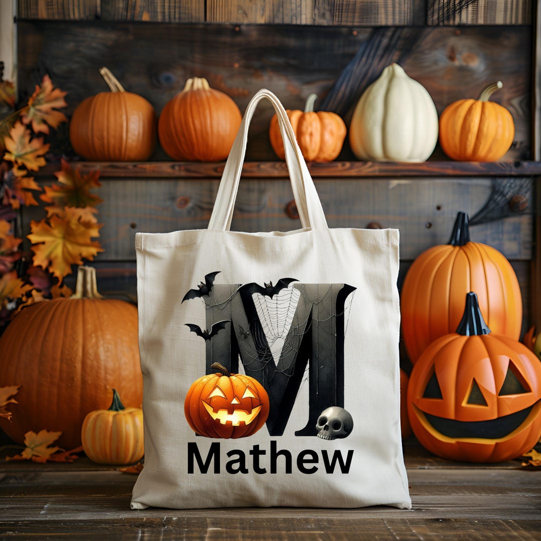 Personalized Halloween Tote Bag: Custom Name Trick or Treat Canvas Bag ...
