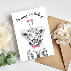Carte de joyeux anniversaire Lion, carte téléchargeable de dernière minute - carte d'anniversaire pour enfants - carte de voeux aquarelle - téléchargement numérique