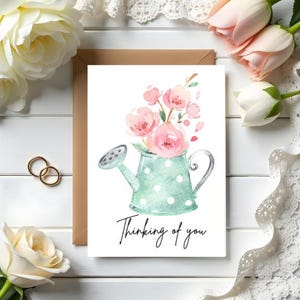 Thinking of you Digital Card, Last Minute Instant Downloadable Card - Watering Can with Flower Note Card - Digital Download