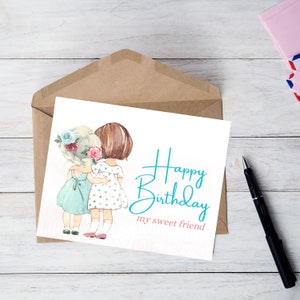 ハッピーバースデーマイスイートフレンドカード、直前にダウンロード可能なカード - 女の子の誕生日カード - デジタルダウンロード