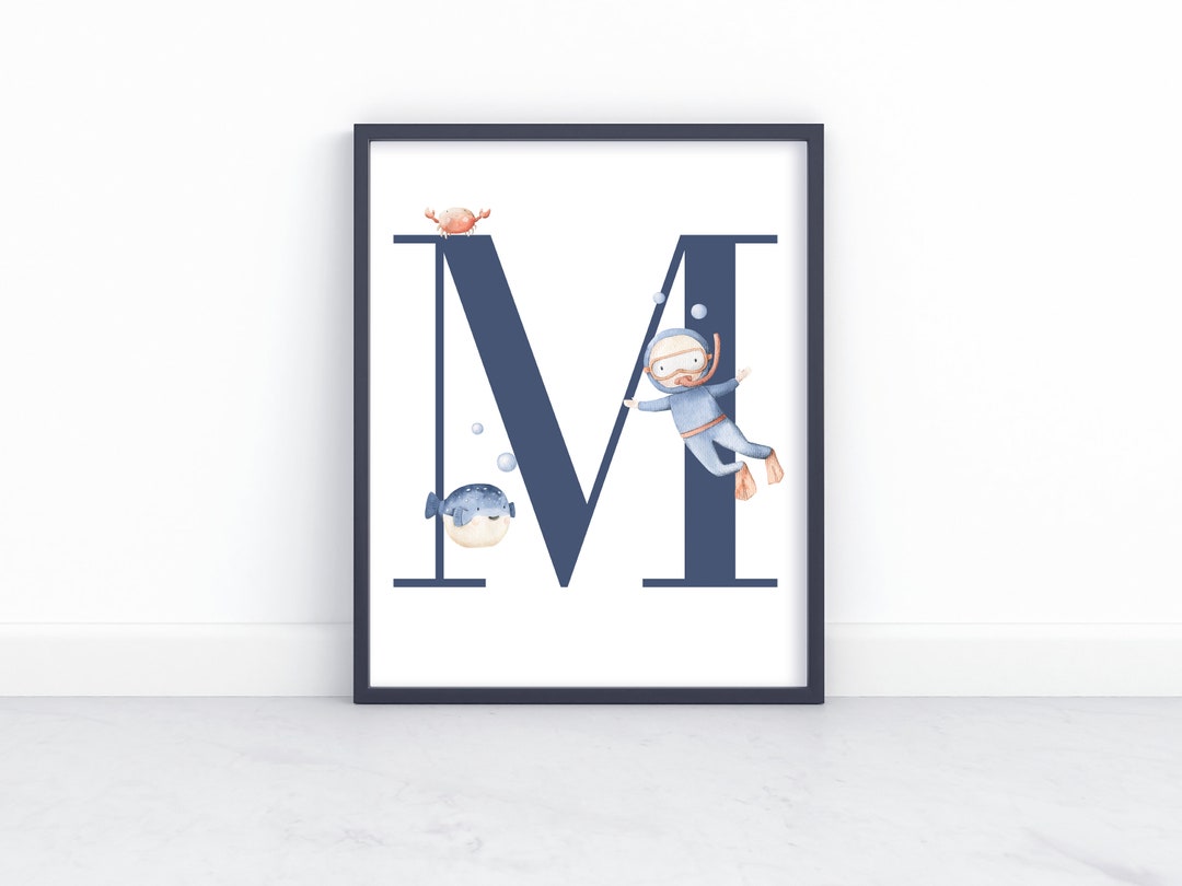 Under the Sea Wall Art Boy Monogram M nursery Decor Ocean Nursery Print