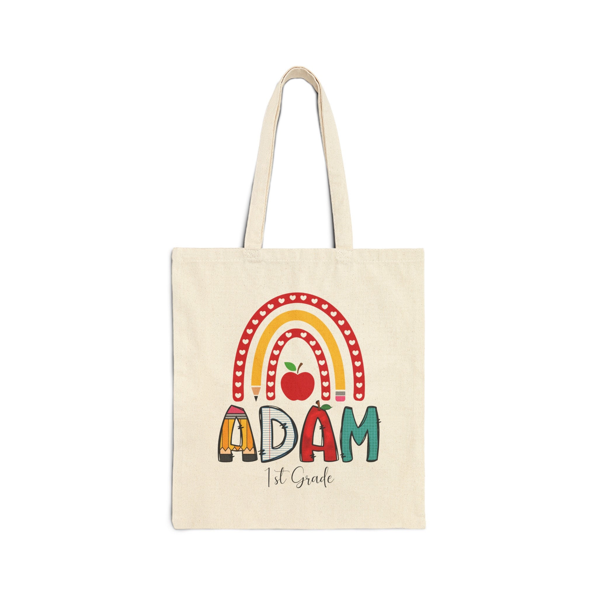 Personalized Kids Canvas Tote Bag - Back to School Tote - Rainbow With ...