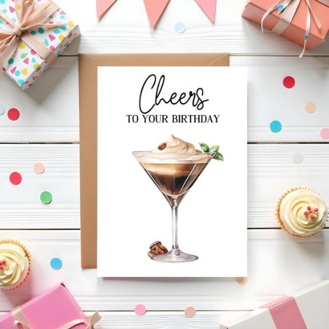 Old English Co. Espresso Martini Cocktail Birthday Card - Funny Coffee Alchohol Birthday Card For Women | Blank Inside & Envelope Included