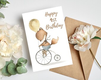 Happy 1st Birthday Digital Card, Last Minute Instant Downloadable Card - Kids Birthday Card - Watercolor Greeting Card -Digital Download