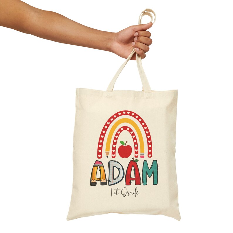Personalized Kids Canvas Tote Bag - Back to School Tote - Rainbow With ...