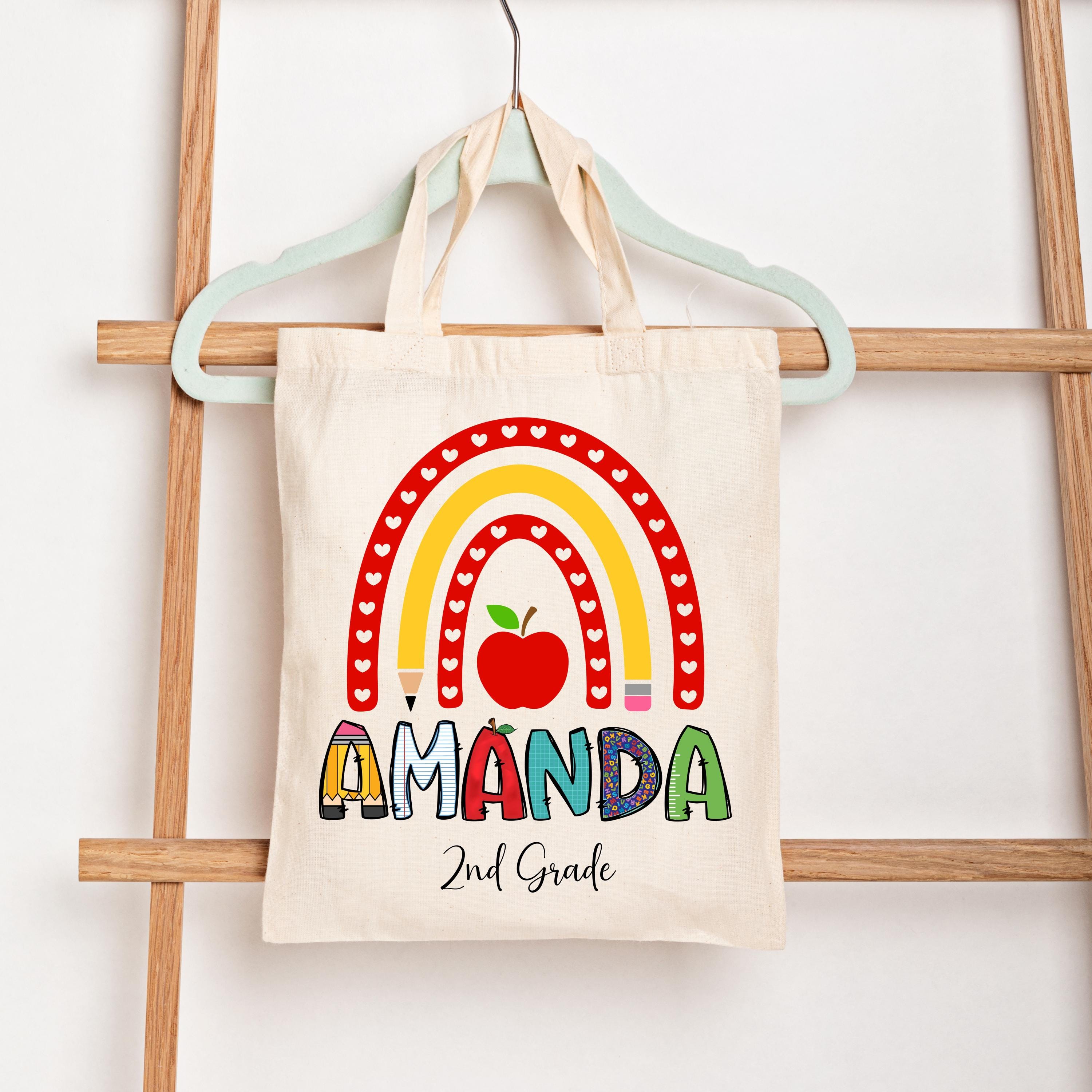 Personalized Kids Canvas Tote Bag - Back to School Tote - Rainbow With ...