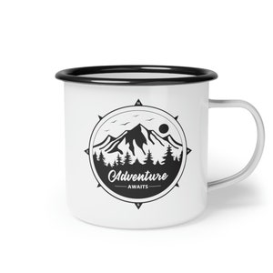 Adventure Awaits Coffee Camp Mug - Camping Coffee Cup, Wanderlust Mug, Coffee Lover Gift, Camper Gift, Gift for Him, Gift for Her