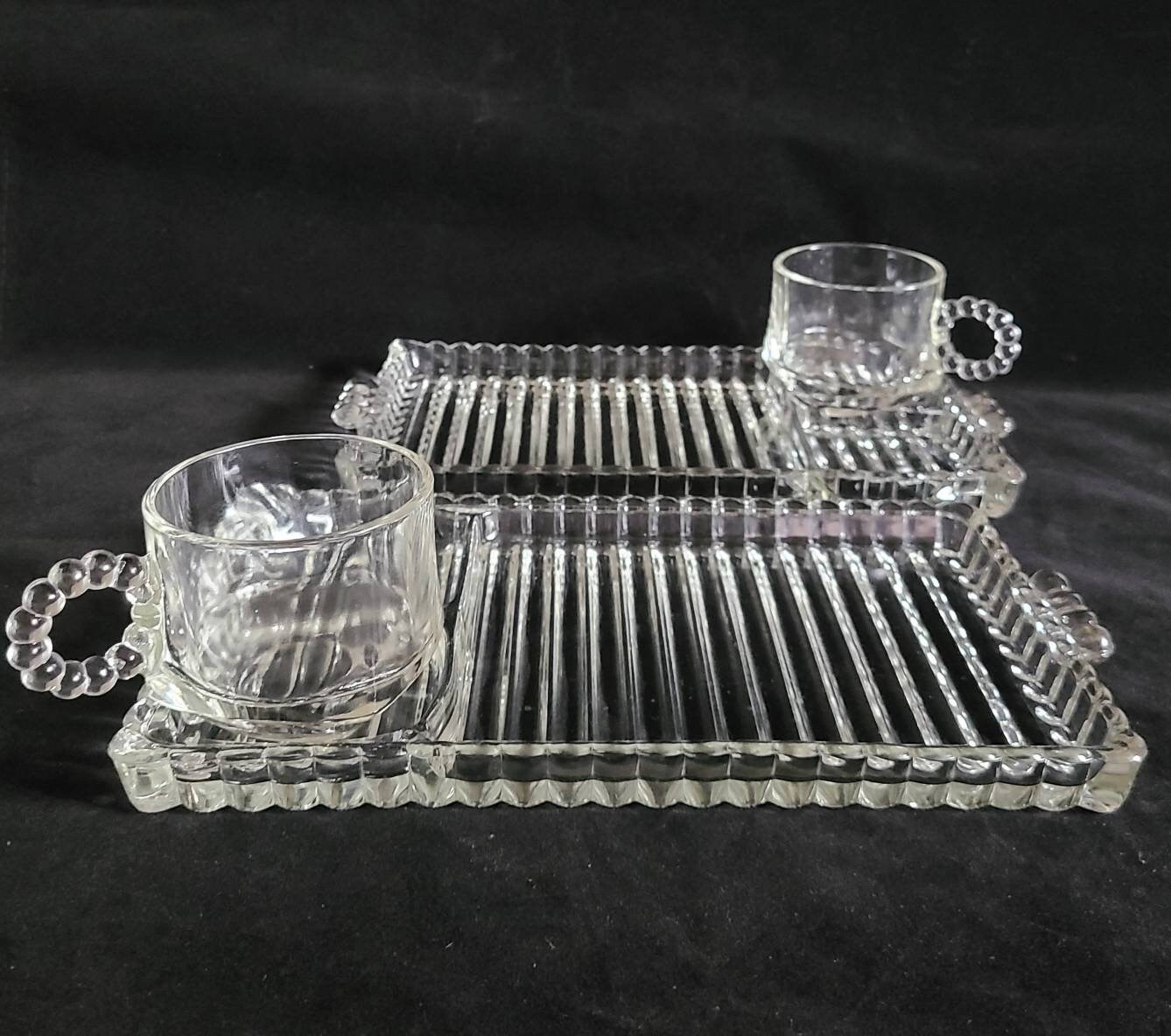 Vintage Hazelatlas 1305 Beaded Snack Plate and Cup Sets includes 2