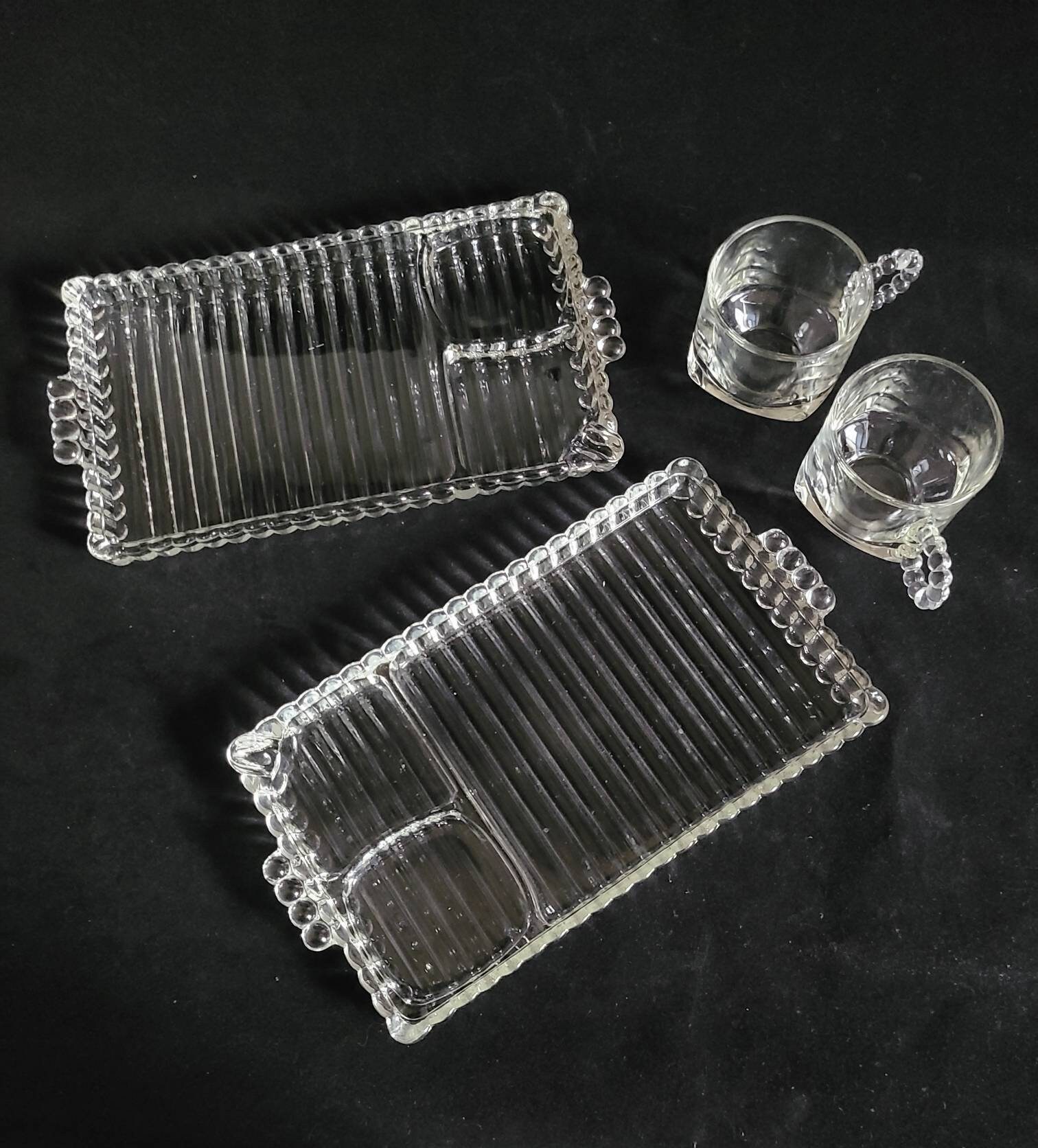 Vintage Hazelatlas 1305 Beaded Snack Plate and Cup Sets includes 2