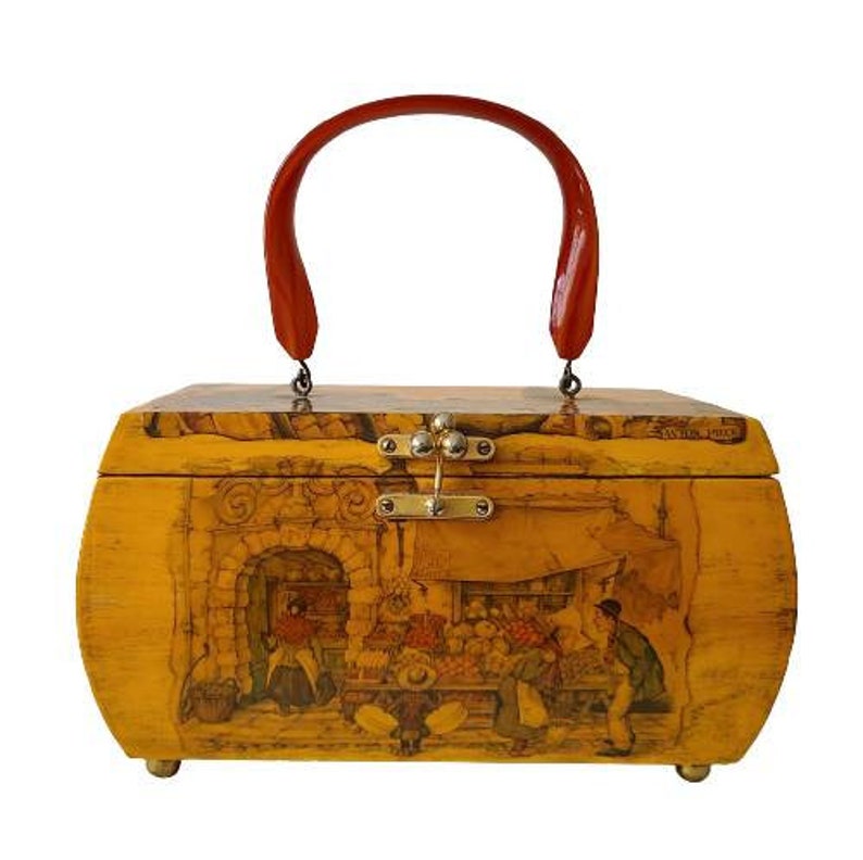 Lovely Decoupage Vintage Wood Purse With Anton Pieck Street Etsy