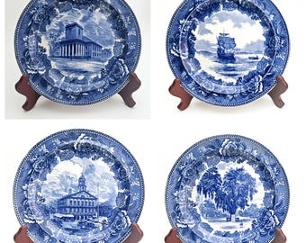Wedgwood Massachusetts Historic Scenes Bluebells plates, Set of 4, Made In England