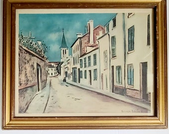 Mid Century Art Print Landscape of French Village Street by Maurice Utrillo
