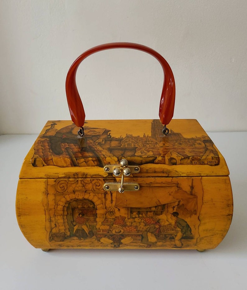 Lovely Decoupage Vintage Wood Purse With Anton Pieck Street Etsy