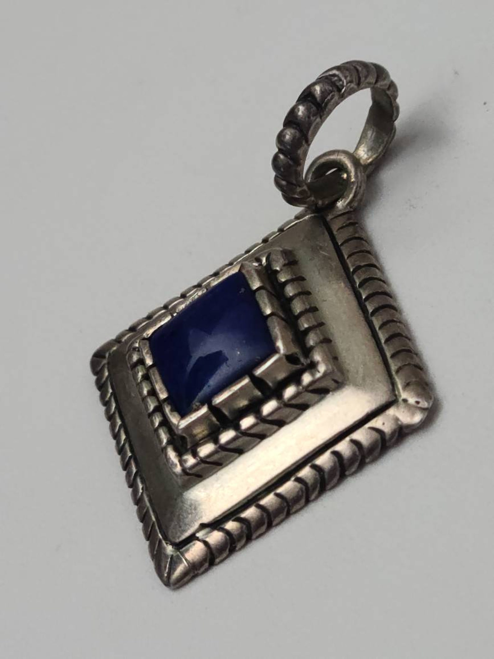 Carol Felley Blue Lapis Lazuli Bead Sterling Silver Bead Necklace w Leopard Pendant