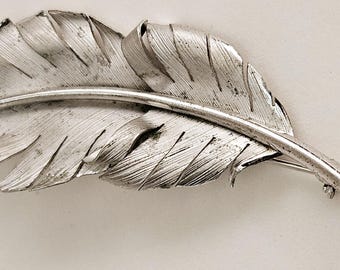 Signed Bond Boyd modernist sterling silver feather brooch