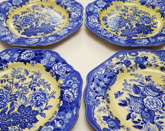 Spode Blue Room 'Jasmine' and 'Blue Rose' Yellow Background Garden Collection Mixed Lot Buffet Plates 9", made In England