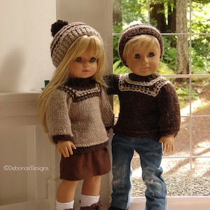 Sequoia, PDF Pattern for a unisex Raglan Sweater and Hat knitting pattern for American Girl/Boy Dolls by Debonair Designs