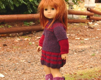 Fallberry PDF knitting pattern for 18" American girl dolls a pleated Sweater Dress by Debonair Designs