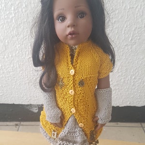 OOAK Hand Knitted Steampunk Outfit designed to fit Gotz Happy Kidz and Hannah dolls, also fits 18inch American Girl dolls