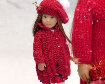 Blythe PDF knitting pattern by Debonair Designs a stylish winter coat & tam set for 8" Mini Kidz 'n' Cats dolls