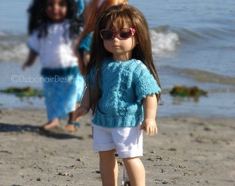 Lagoon Doll Clothes Knitting Pattern: Tunic Sweater for American Girl Dolls (PDF)
