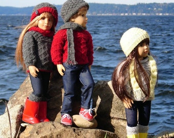 Whidbey DK a raglan jersey sweater knitting pattern for 18" Kidz n Cats dolls, slim Götz Happy Kidz & Hannah dolls Debonair Designs