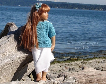 Pacifica, PDF Doll Clothes a tunic sweater knitting pattern designed to fit slim Kidz 'n' Cats dolls by Debonair Designs