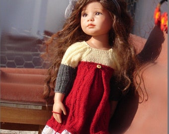 Serendipity PDF knitting pattern for a dress designed for slim all vinyl 19.5" Götz Happy Kidz & Hannah dolls by Debonair Designs