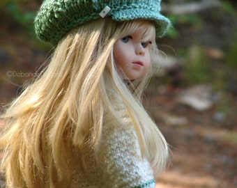 Lace Newsboy Cap, PDF Doll Clothes ~ a trendy lace version newsboy cap knitting pattern designed for American Girl Dolls by Debonair Designs