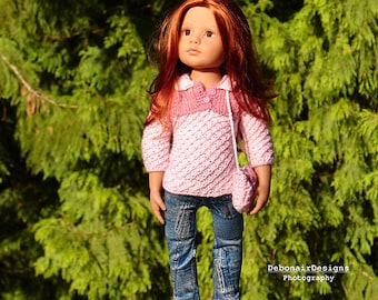 Daisy Chains Doll Tunic & Tote Bag Knit Pattern for 18" Dolls (PDF) fits Gotz