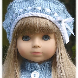 Eyelet Beret, PDF Doll Clothes beret knitting pattern designed for American Girl Dolls also fits slim Gotz Happy Kidz/Hannah dolls