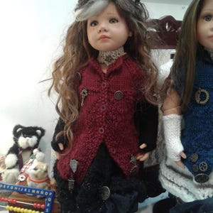 OOAK Hand Knitted Steampunk Outfit designed to fit Gotz Happy Kidz and Hannah dolls, also fits 18inch American Girl dolls