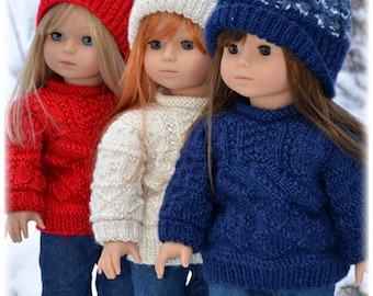 Patrón de ropa para muñecas Archipeligo: Suéter y gorro de punto para American Girl (patrón PDF)