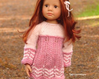 Katie Chevron Lace Doll Dress Knitting Pattern for Gotz Dolls (PDF Pattern)