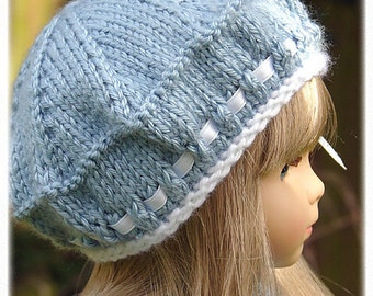 Eyelet Beret, PDF Doll Clothes beret knitting pattern designed for American Girl Dolls also fits slim Gotz Happy Kidz/Hannah dolls