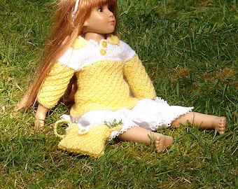 Daisy Chains PDF knitting pattern for a textured stitched tunic & tote bag for slim 18" dolls Gotz/Kidz n Cats dolls by Debonair Designs